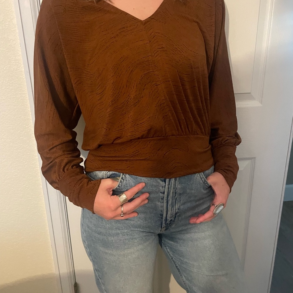 Katy’s Dolman Top Evereve Small V-neck Brown/Black - Picture 4 of 8